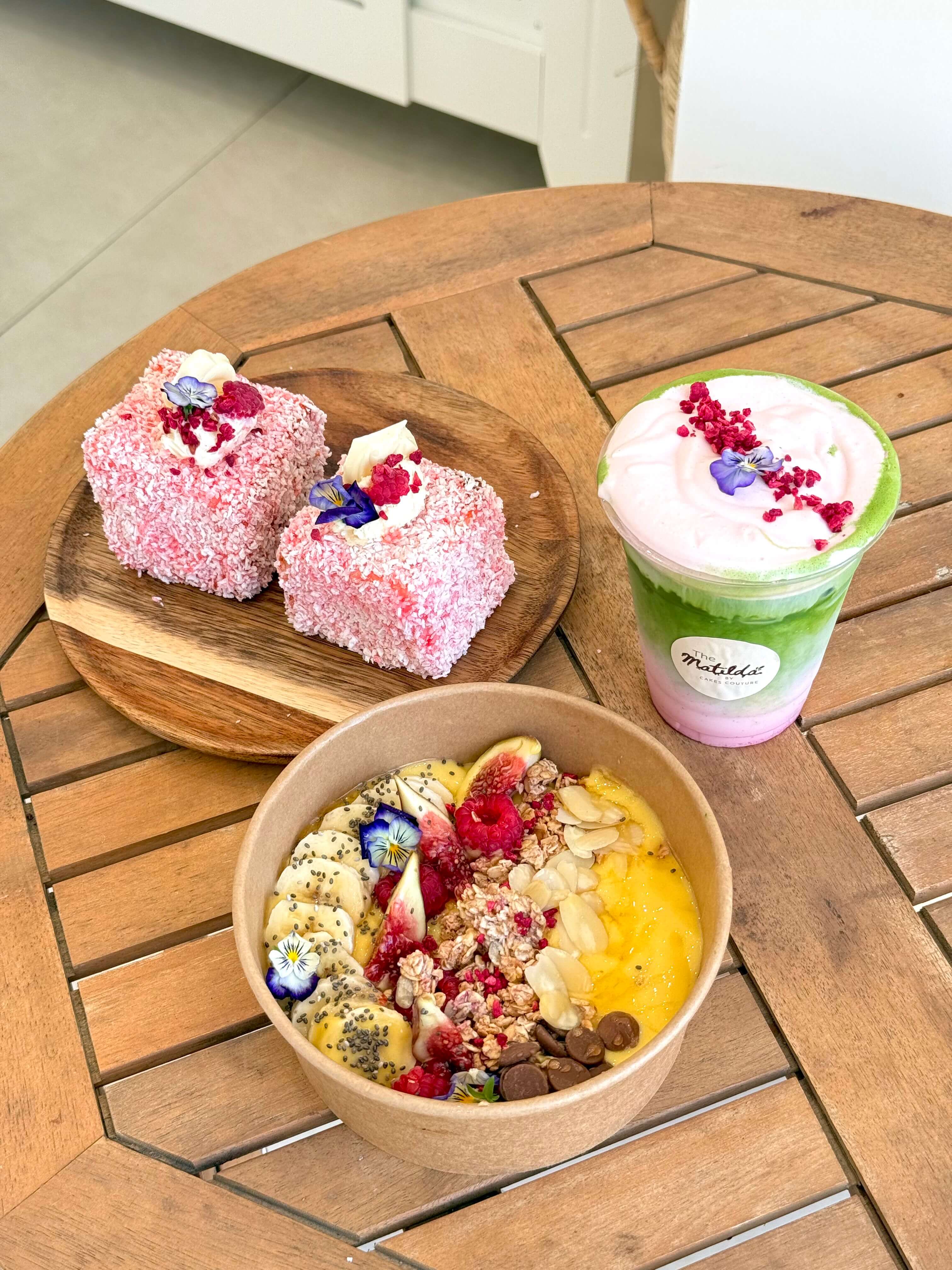 Chocolate Cake, French Fancies and Iced Matcha